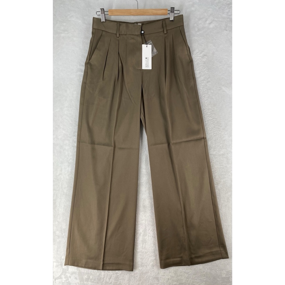 Molly Bracken Pants Women’s Small Khaki Woven Trouser Loose Wide Leg NWT $85